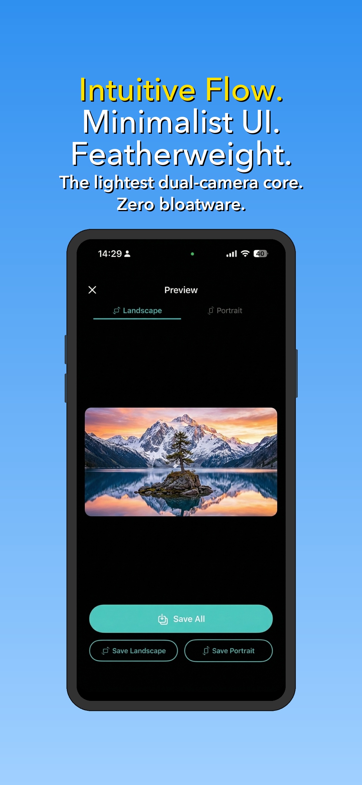 DualTake minimalist camera interface